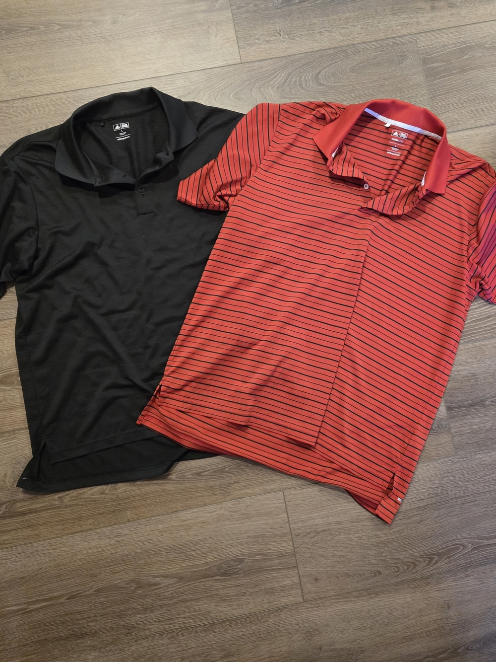 adidas Red and Black Men's Striped Polo Shirt
